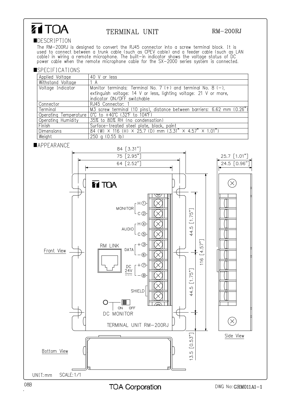 TOA RM-200RJ User Manual