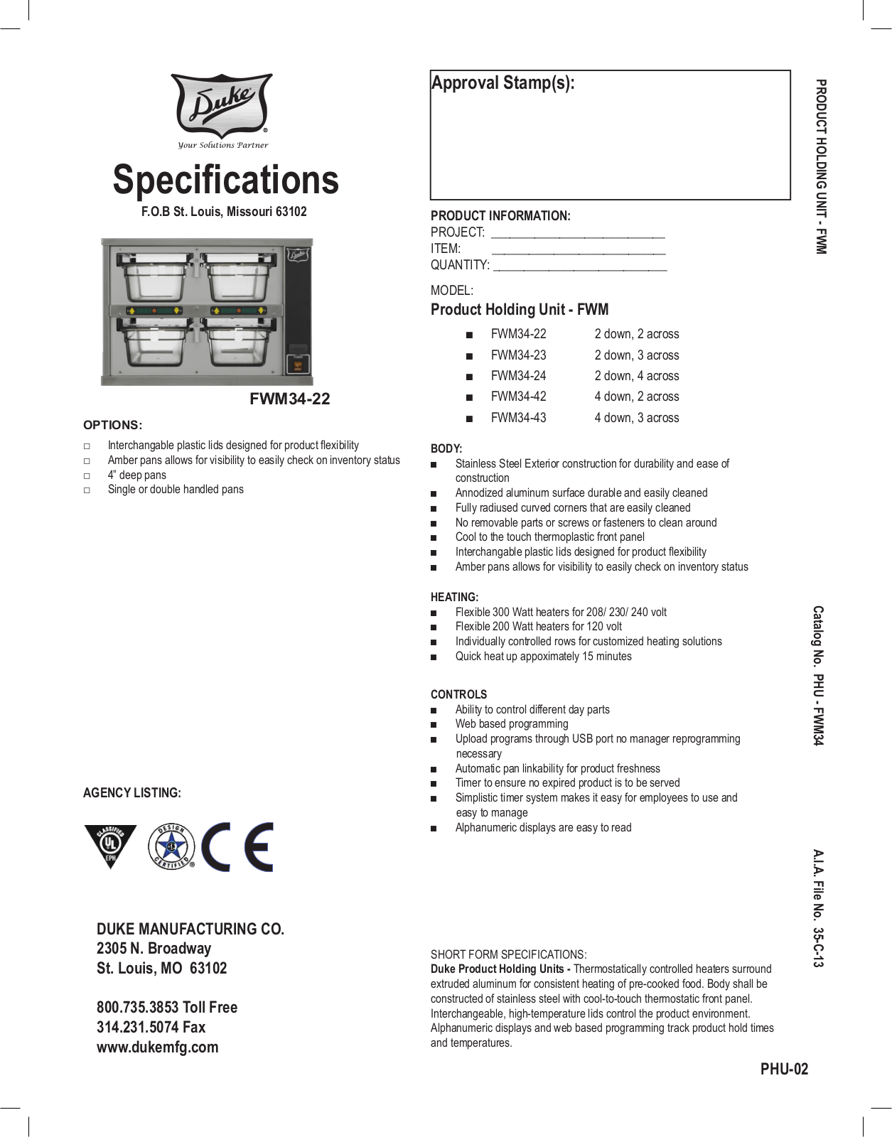 Duke FWM34-22 User Manual