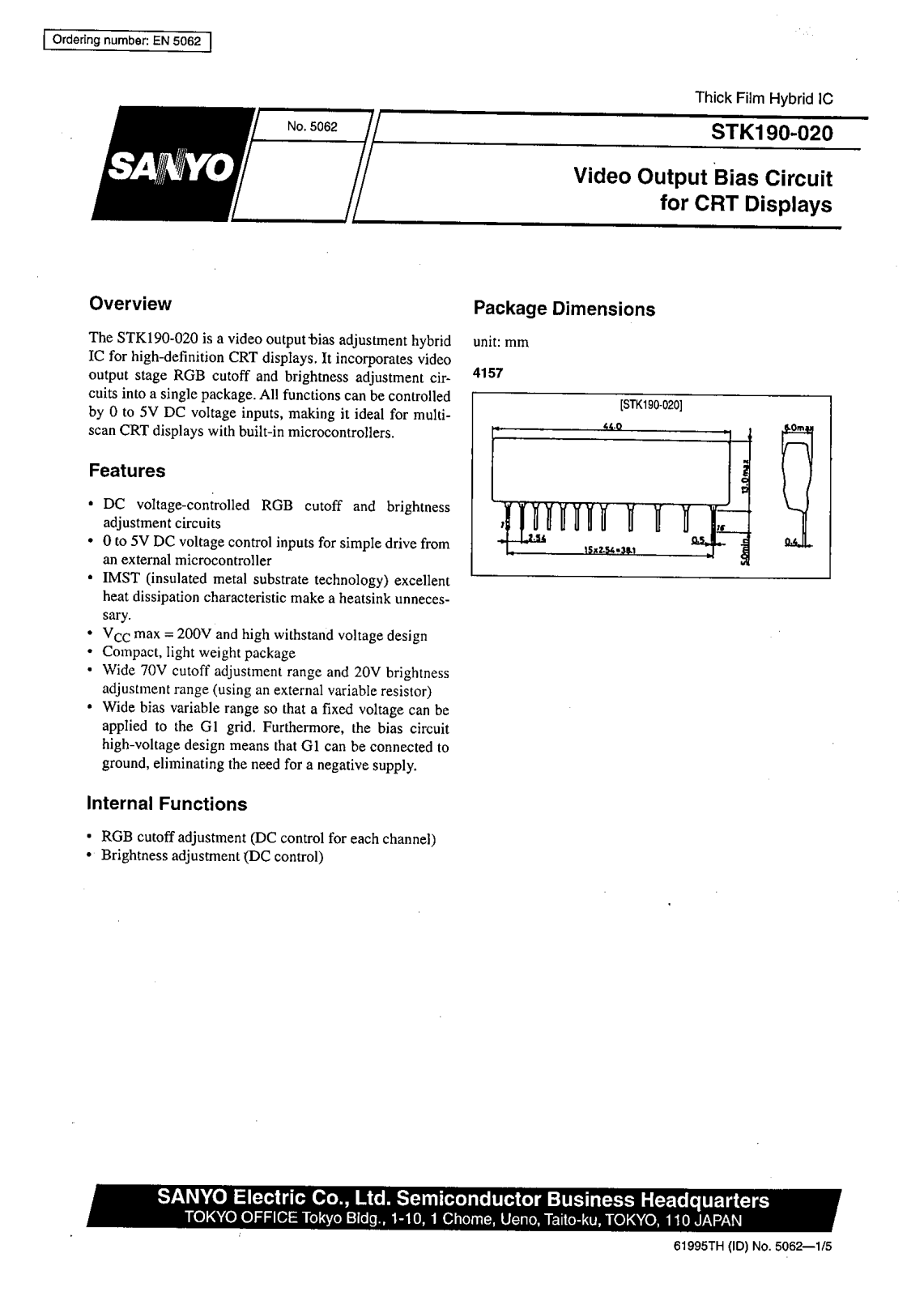 SANYO STK190-020 Datasheet