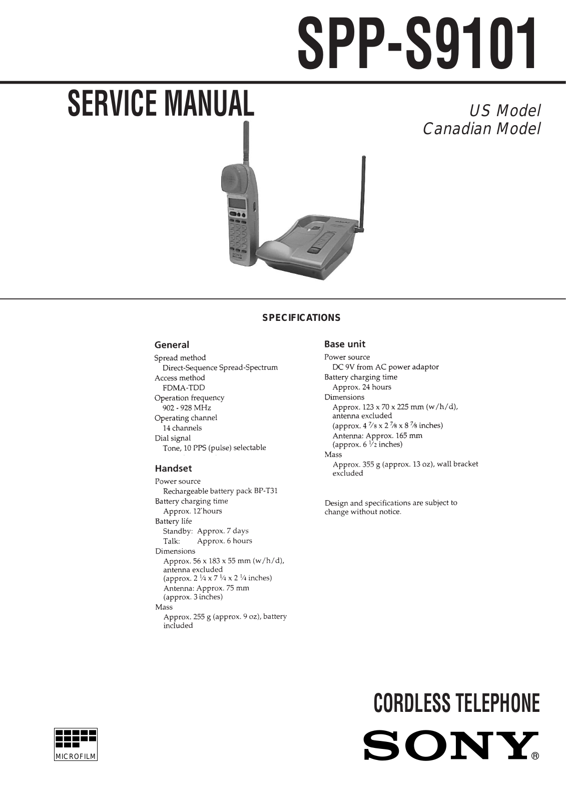 SONY SPP-S9101 Service Manual