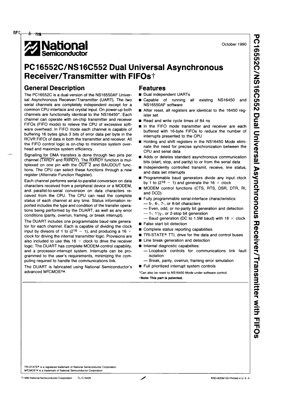 NSC PC16552CV-A+ Datasheet