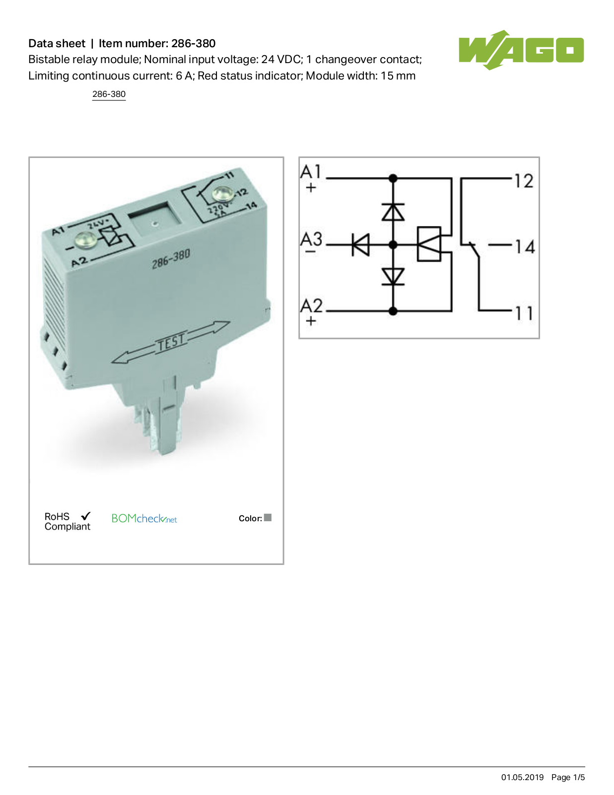 Wago 286-380 Data Sheet