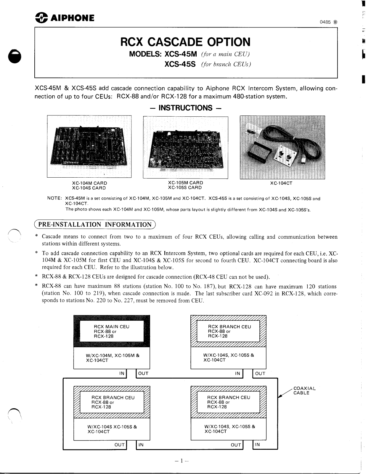 Aiphone XCS-45M, XCS-45S Instruction