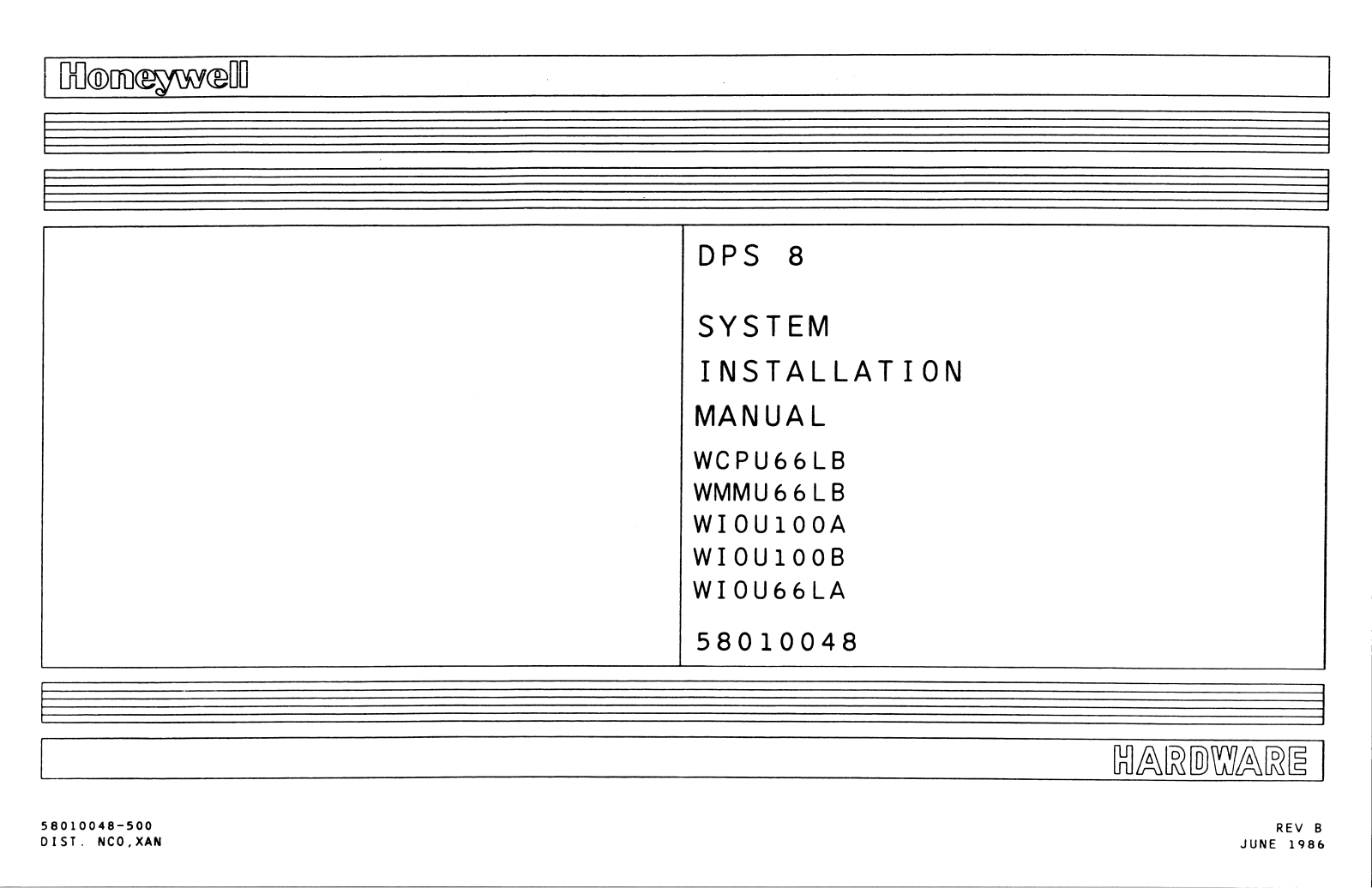 Honeywell DPS 8, WCPU66LB, WI0U100A, WI0U100B, WI0U66LA System Installation Manual - ManualMachine.com