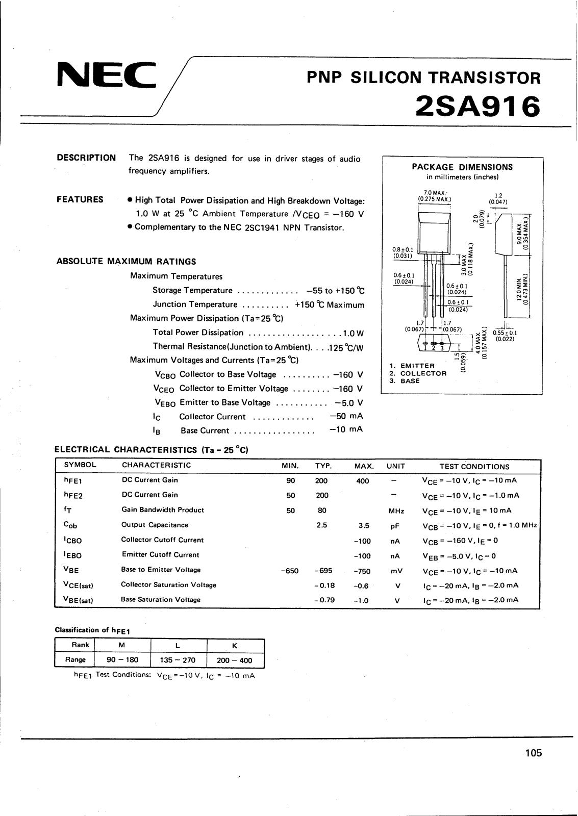 Datasheet 2SA916 Specification - ManualMachine.com