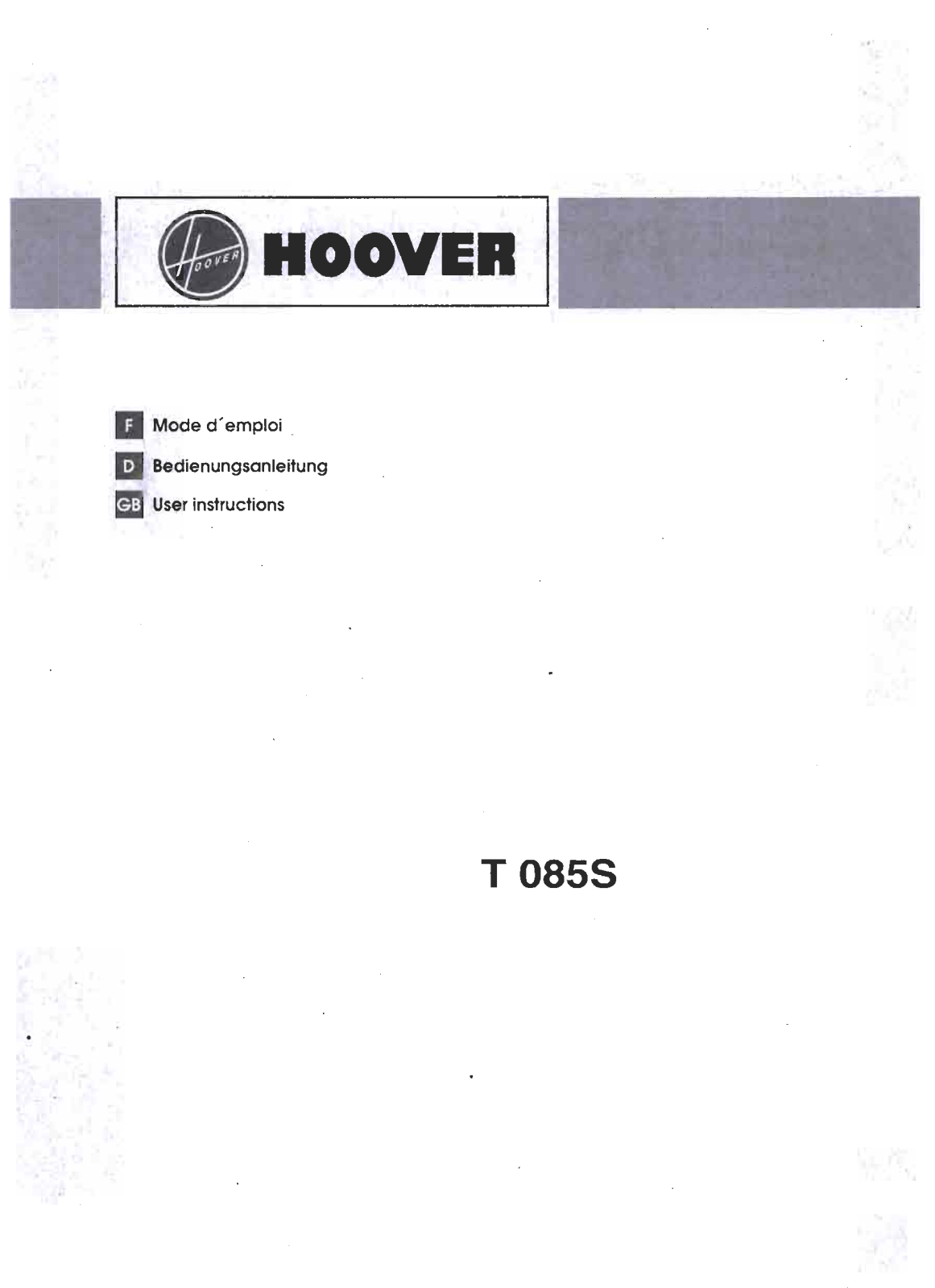 Hoover T 085S User Manual