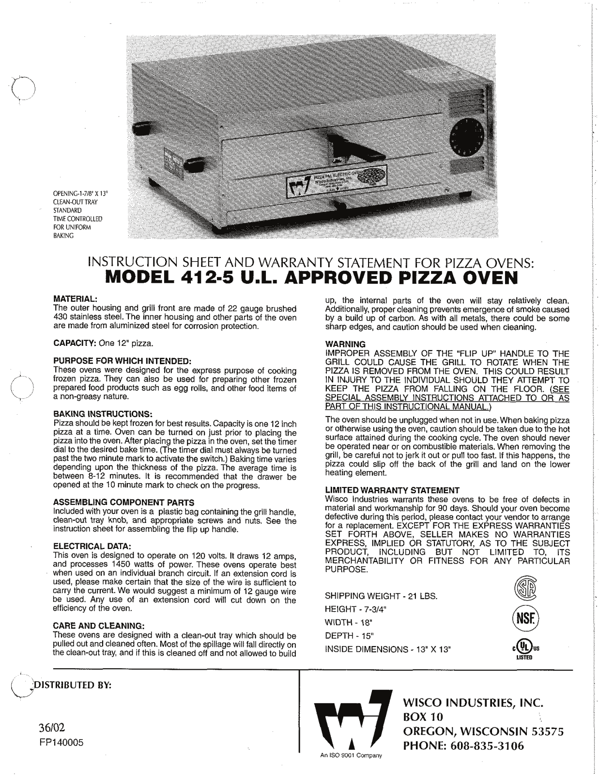 Wisco 412-5-NCT Parts List