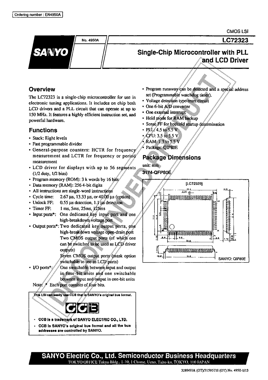 Sanyo LC72323 Specifications