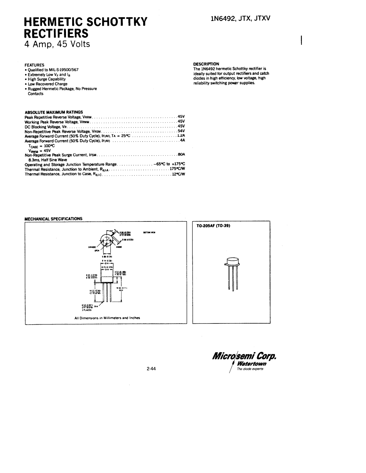 Microsemi Corporation 1N6492 Datasheet