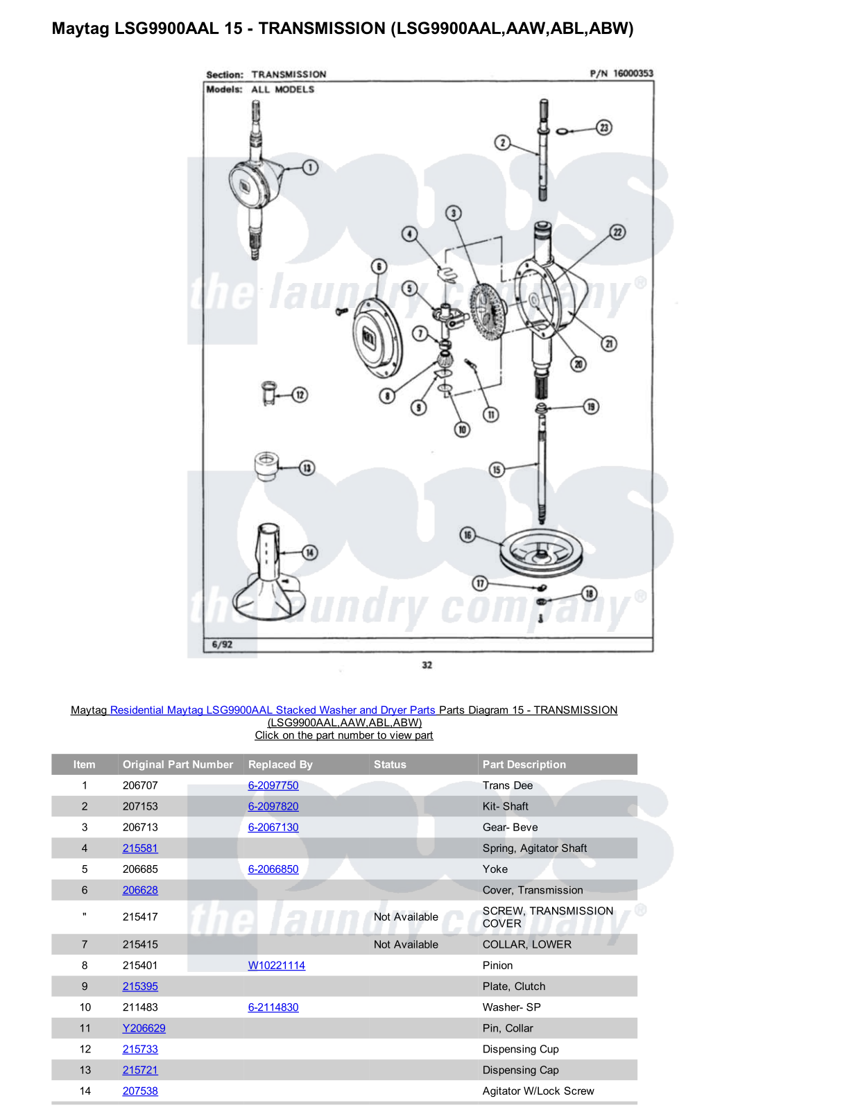 Maytag LSG9900AAL Stacked and Parts Diagram