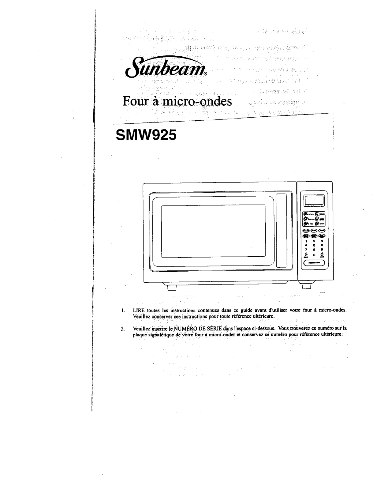 Sunbeam SMW925 Owner's Manual