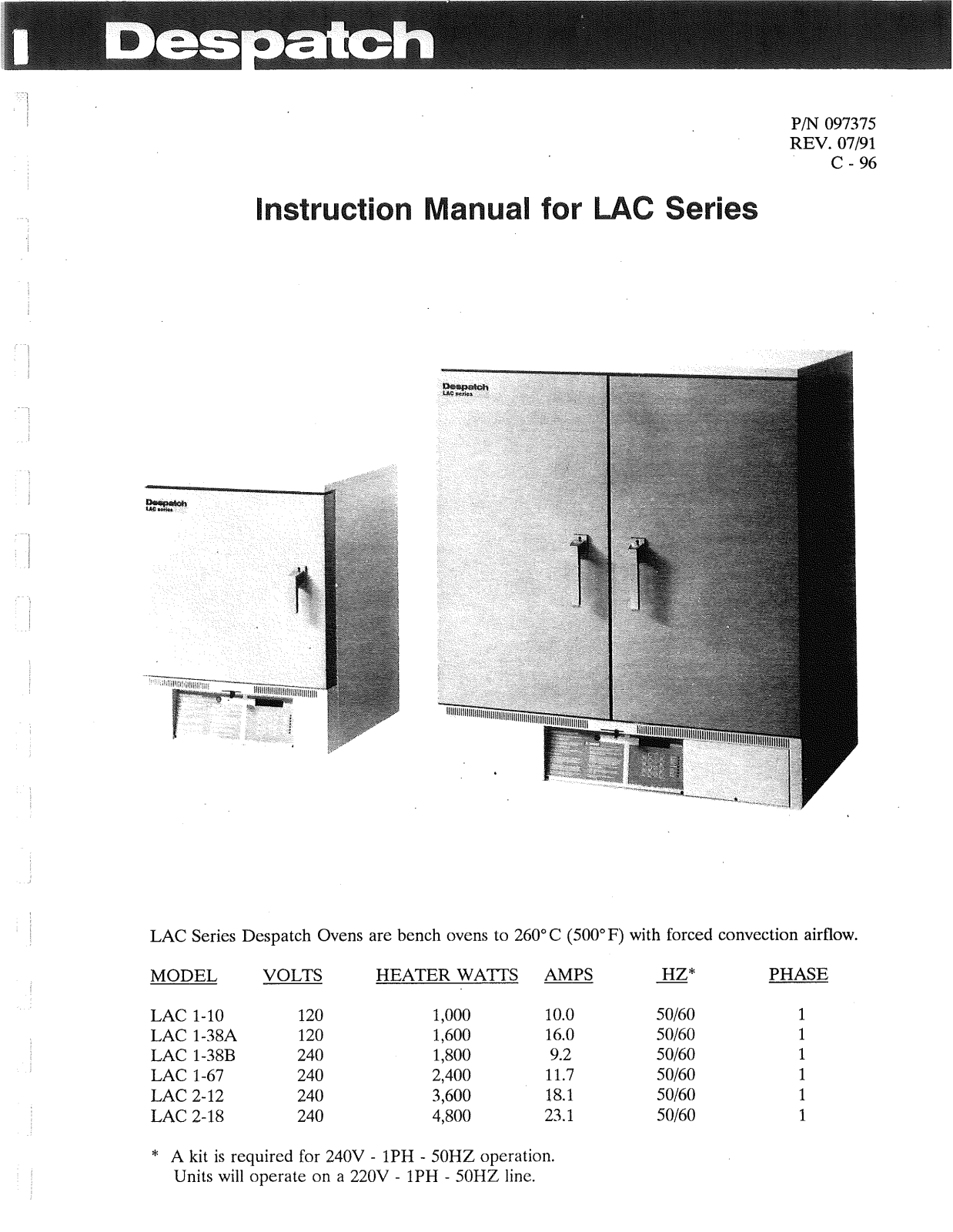 Despatch LAC1-10-4 Specifications