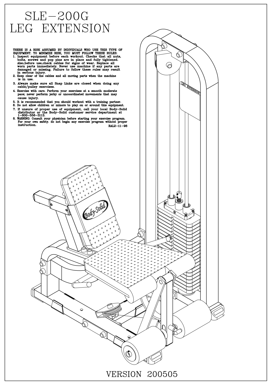 Body Solid SLE200G3, SLE200G2 User Manual