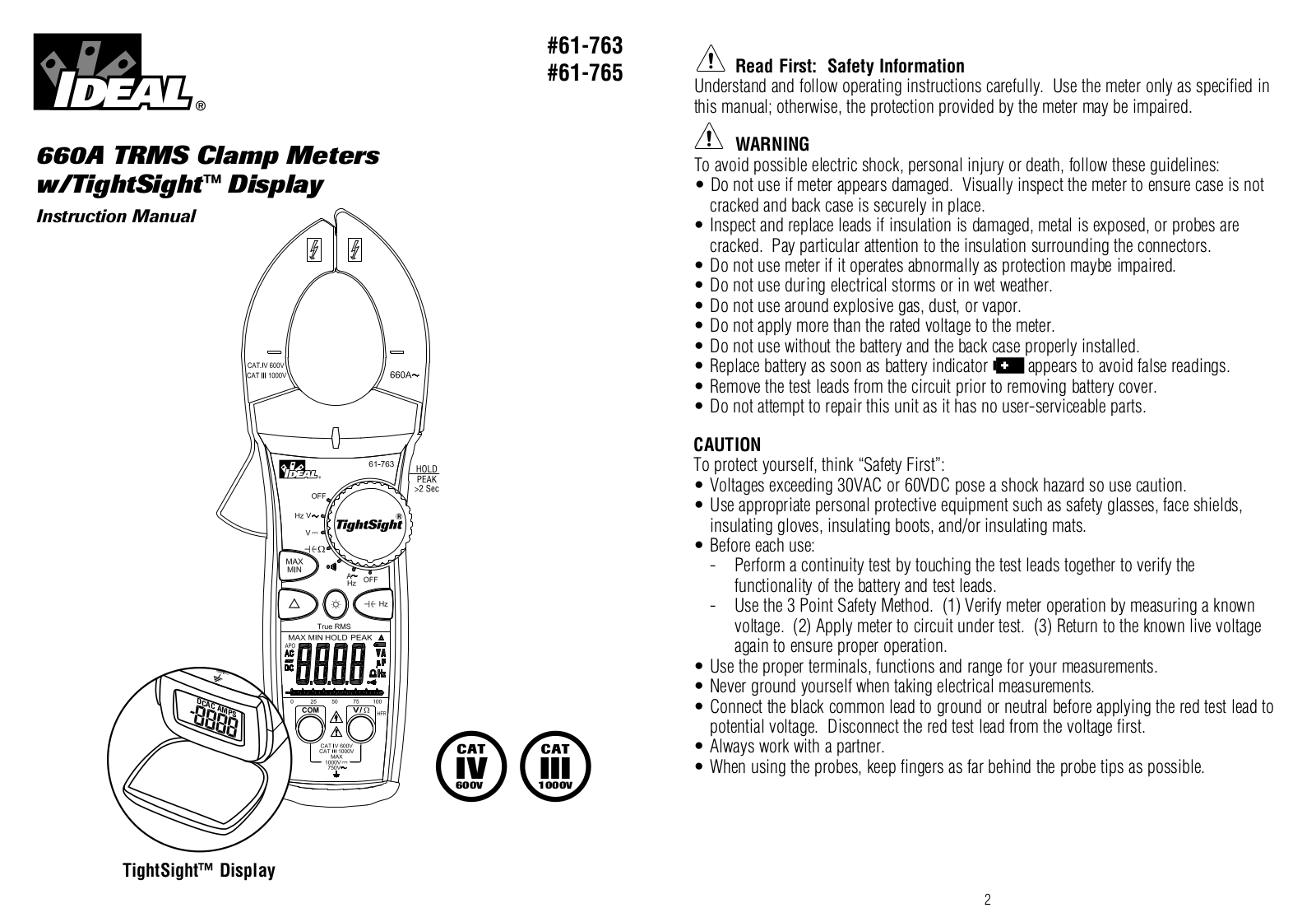 IDEAL Electrical 61-763, 61-765 Instruction Manual