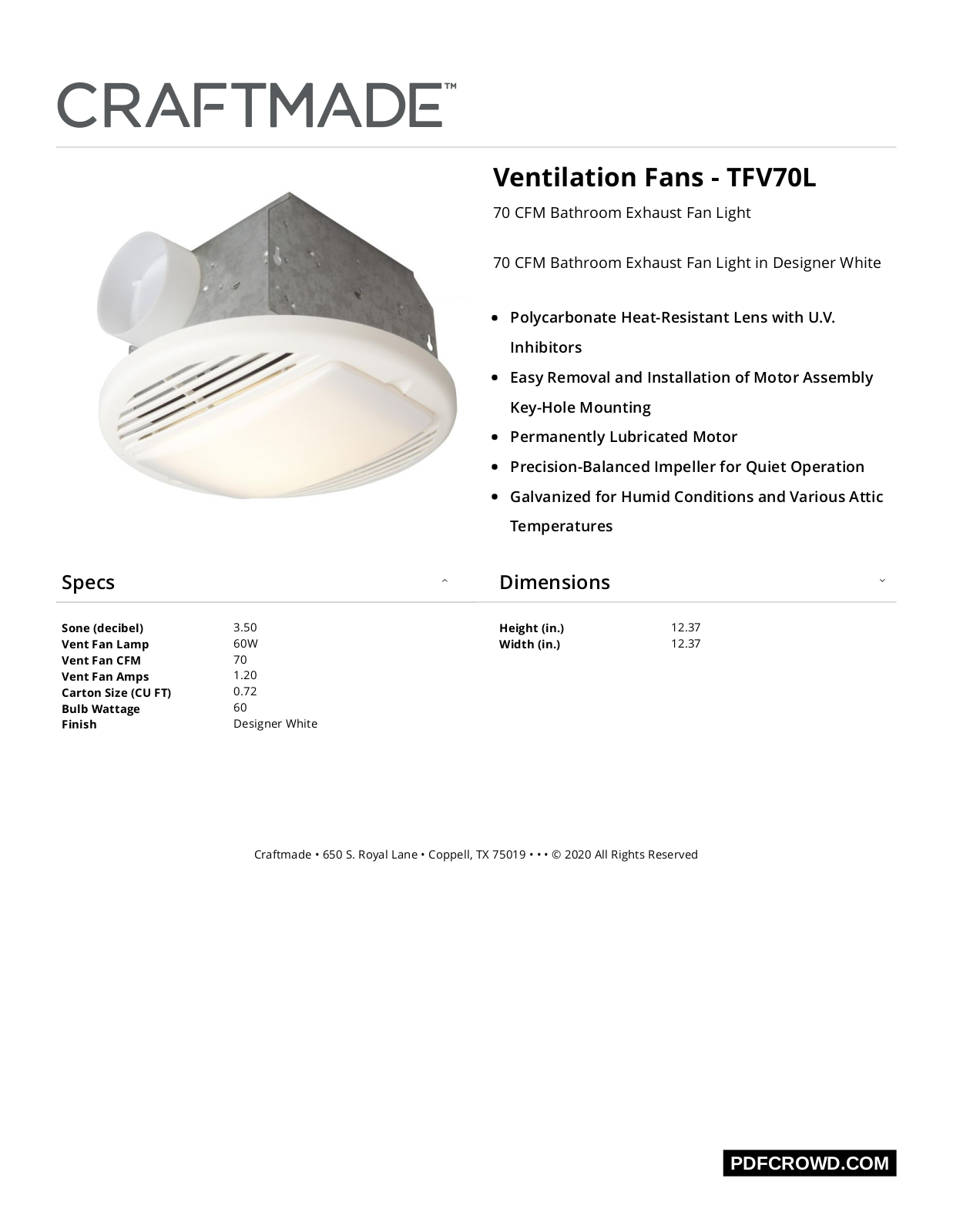 Craftmade FD5709 Specifications - ManualMachine.com