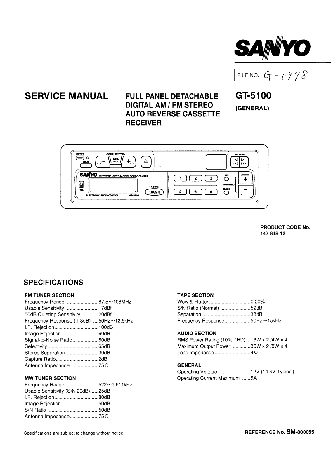 SANYO GT-5100 Service Manual