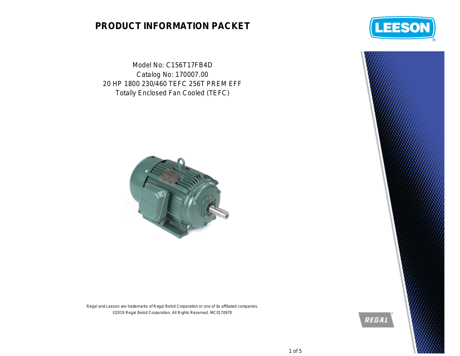 Leeson 170007.00 PRODUCT INFORMATION PACKET