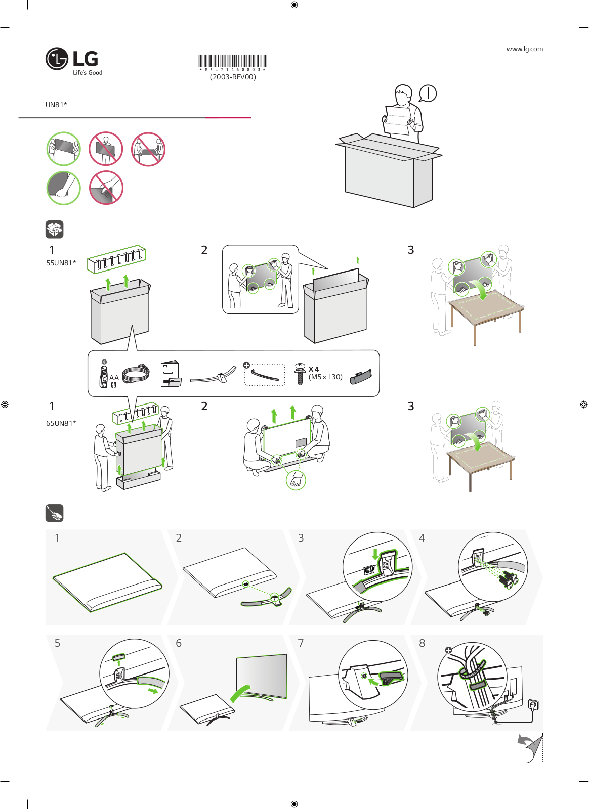 LG 55UN81006LB QUICK INSTALLATION GUIDE