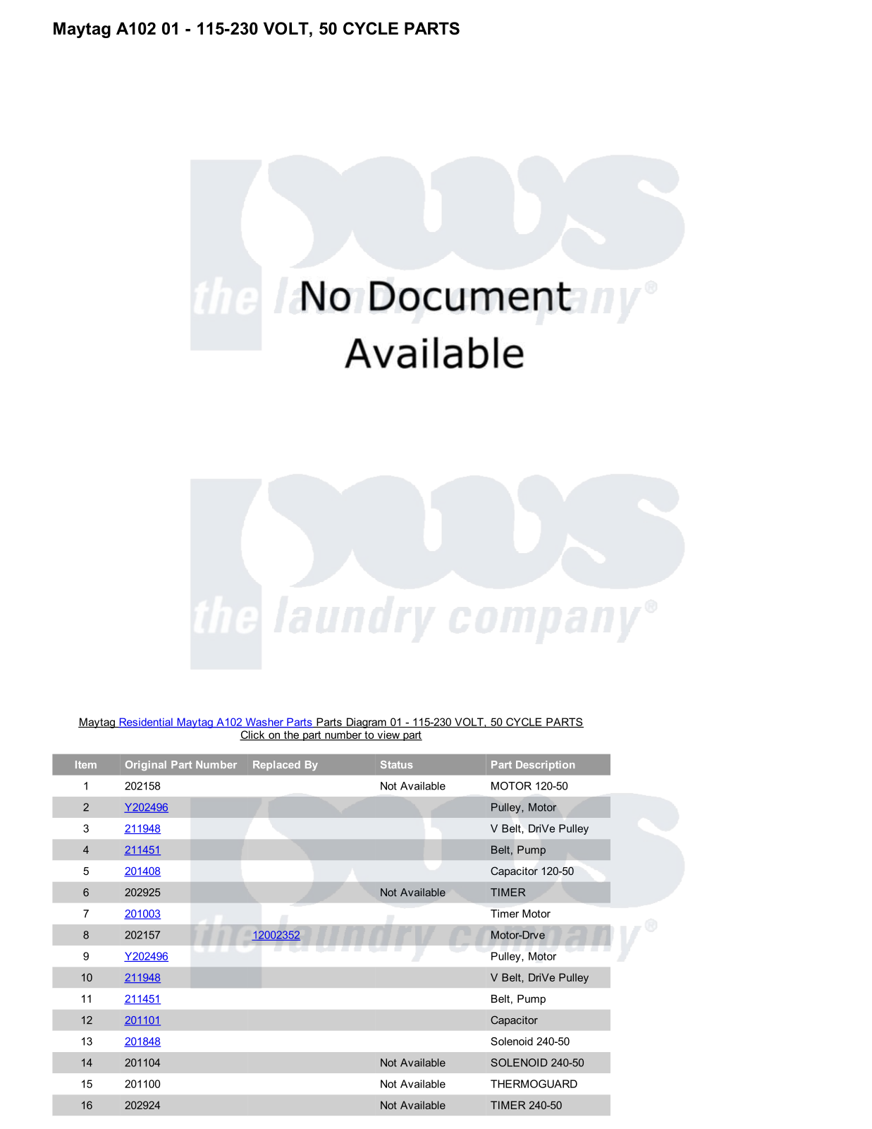 Maytag A102 Parts Diagram