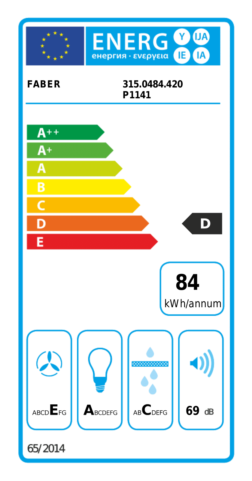 Faber 315.0484.420 P1141 Energy label