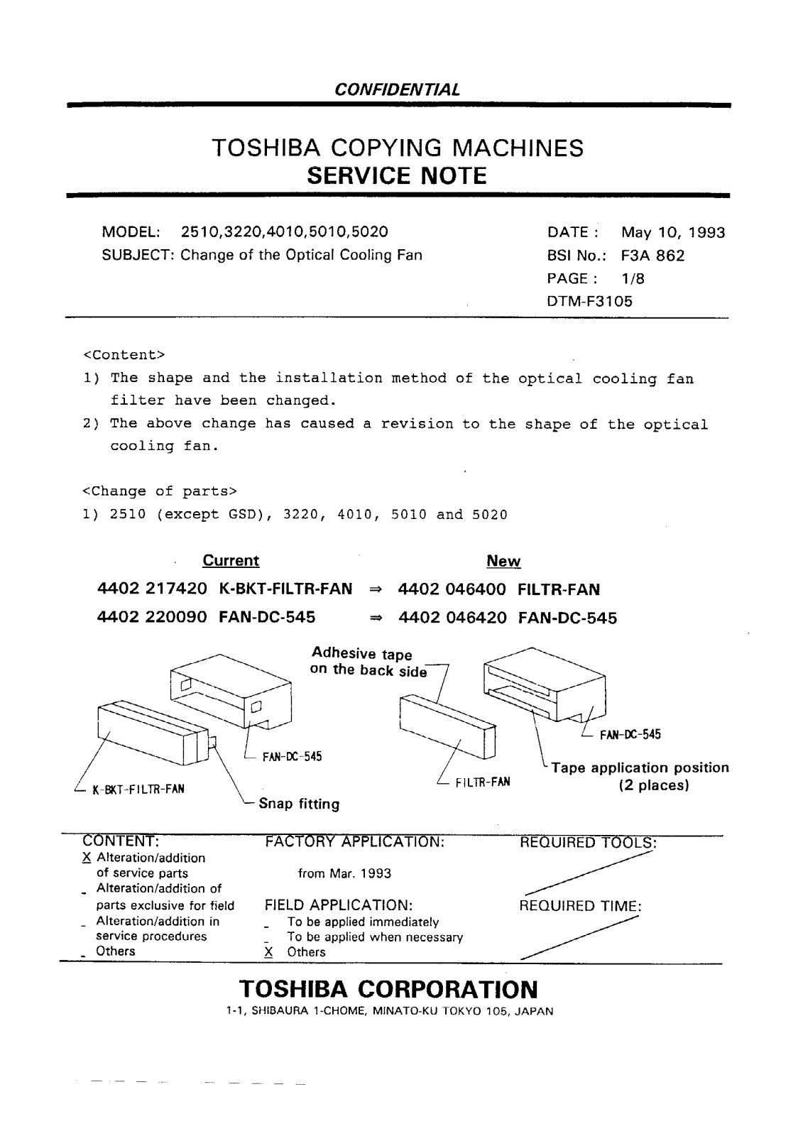 Toshiba f3a862 Service Note