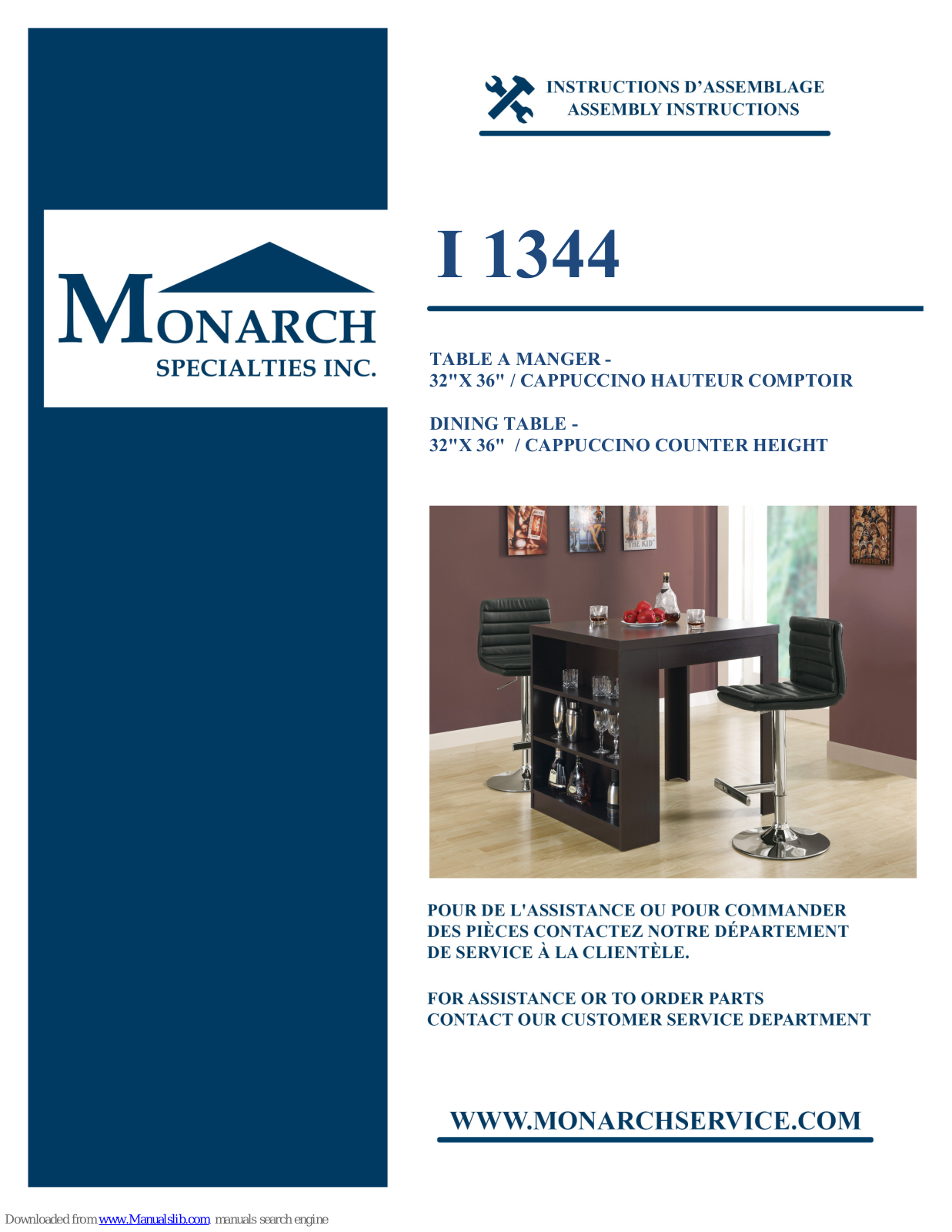 Monarch Specialties I 1344 Assembly Instructions Manual