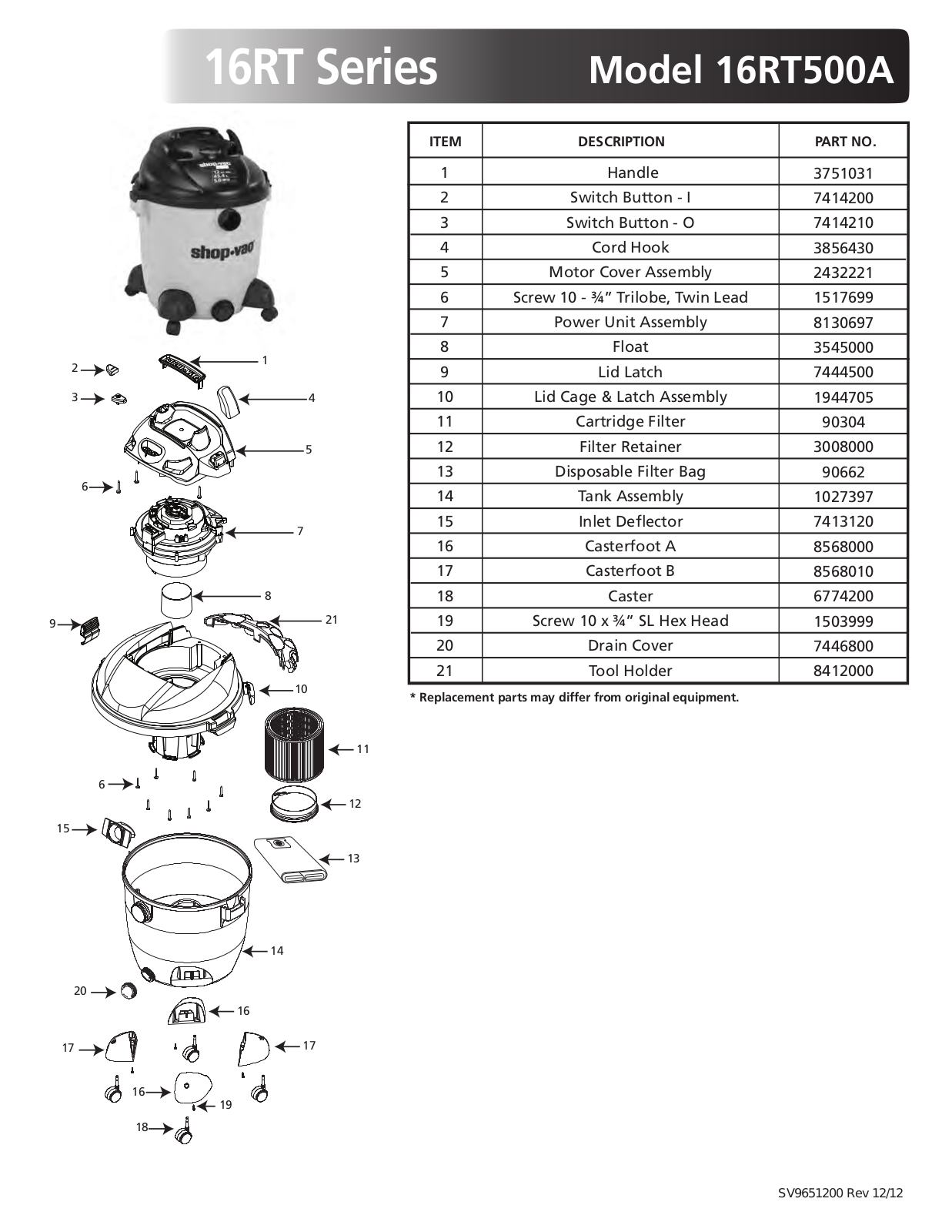 Shop-Vac 16RT User Manual