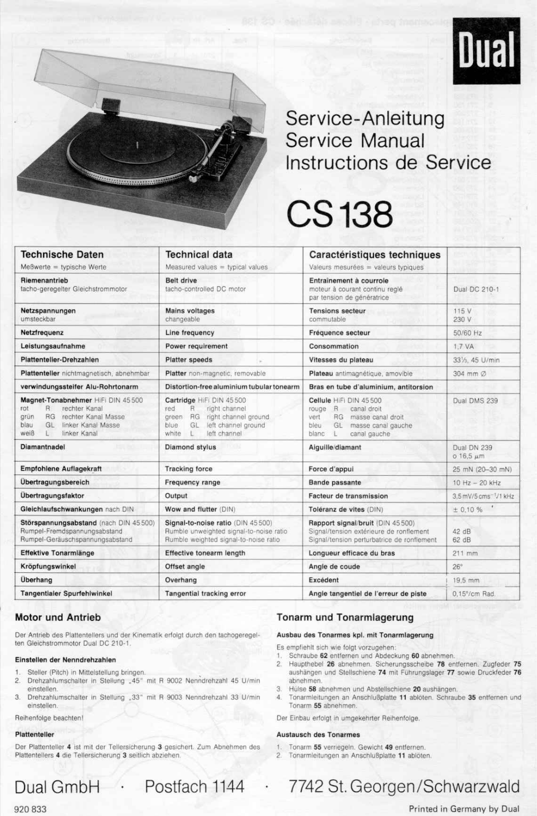 Dual CS-138 Service Manual