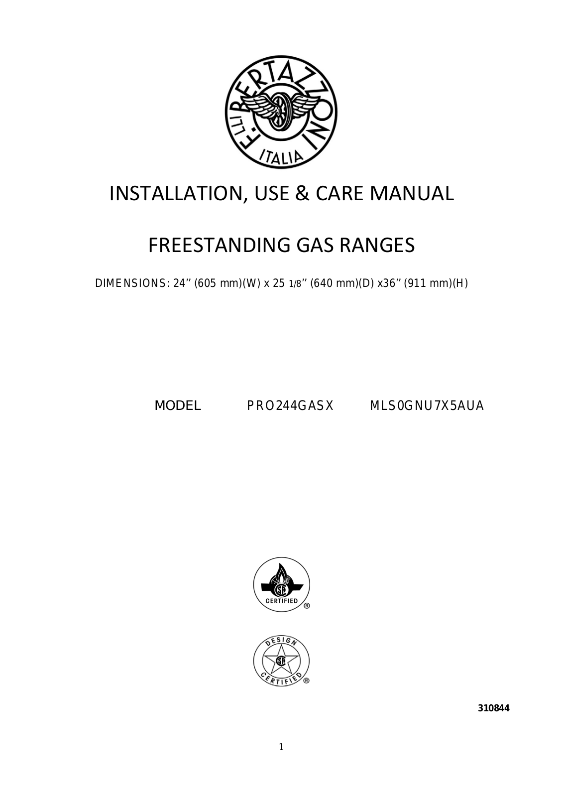 Bertazzoni MLS0GNU7X5AUA User Manual