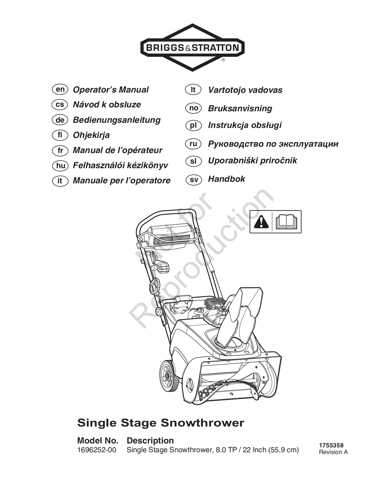 Briggs & Stratton 1696252-00 Operator's Manual