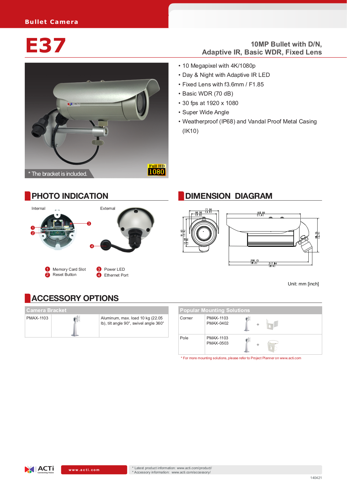 ACTi E37 Specsheet