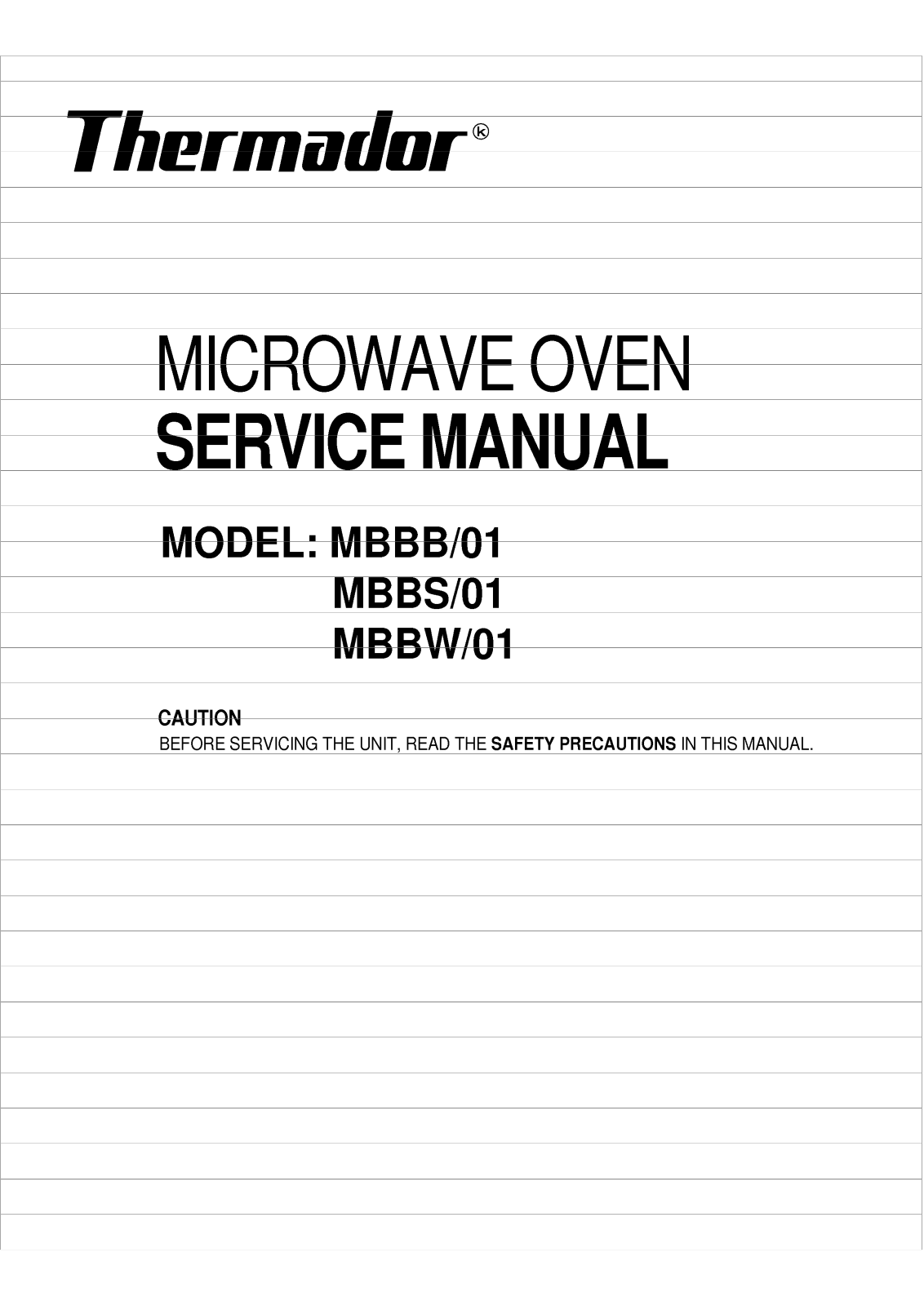 Thermador Mbbb/01, Mbbs/01, Mbbw/01 Service Manual