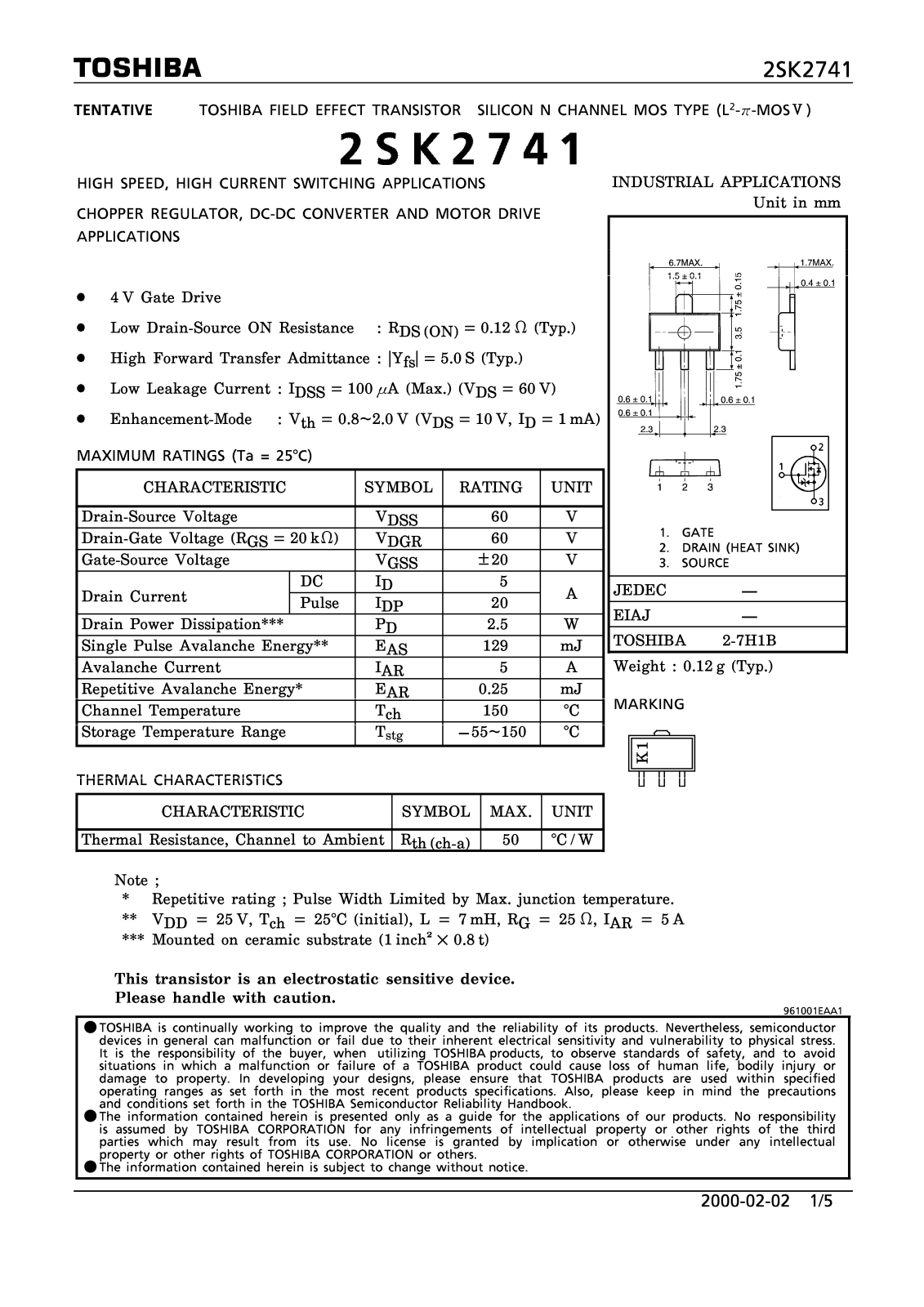 TOSHIBA 2SK2741 Service manual