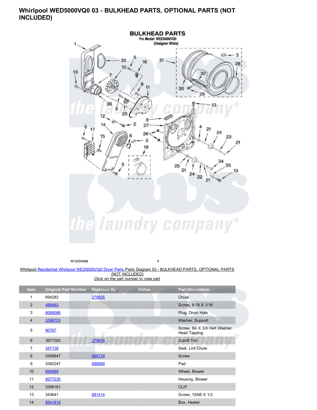 Whirlpool WED5000VQ0 Parts Diagram