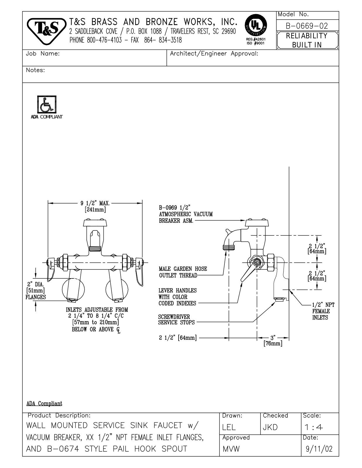 T & S Brass & Bronze Works B-0669-02 General Manual