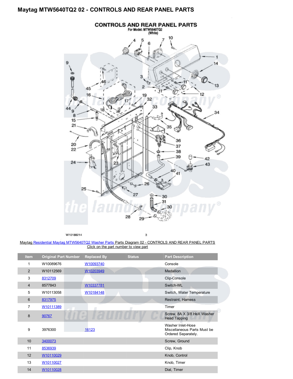 Maytag MTW5640TQ2 Parts Diagram