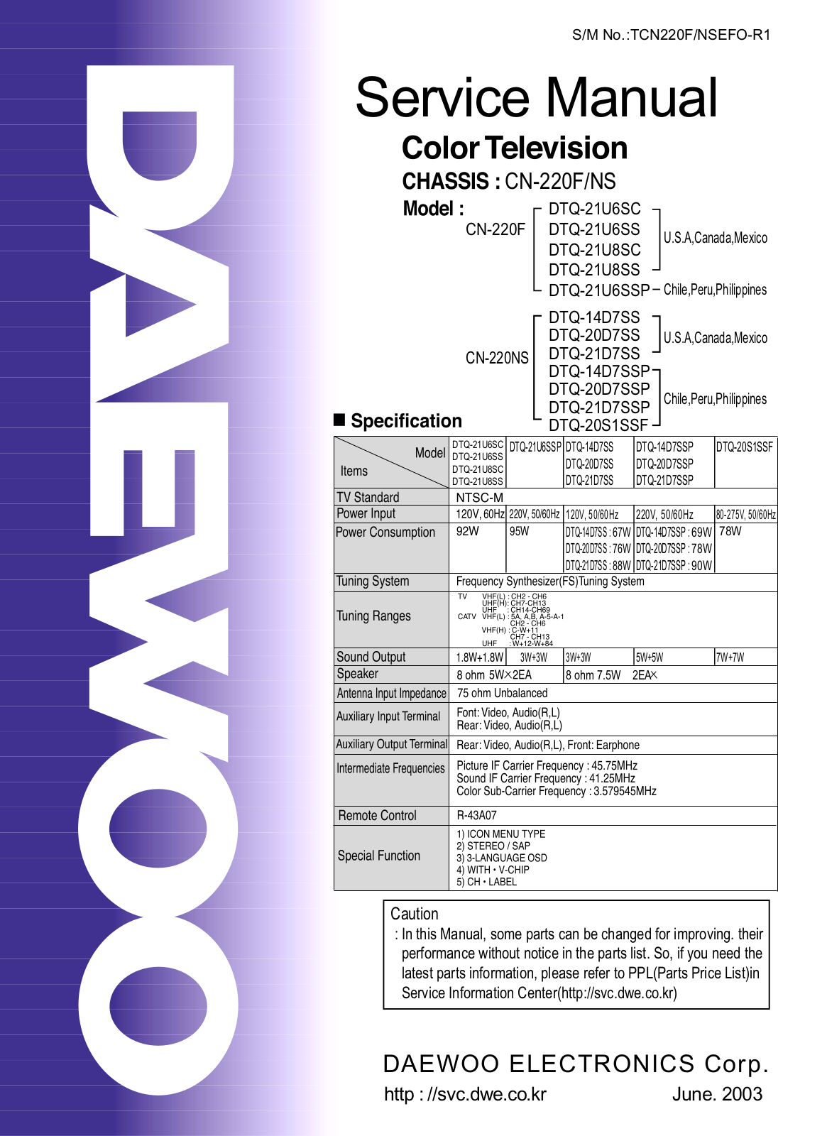 DAEWOO DTQ-21U6SC, DTQ-20S1SSF Service Manual