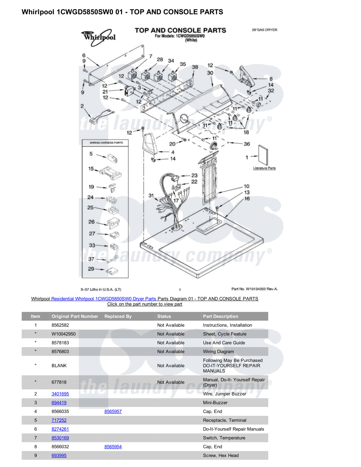 Whirlpool 1CWGD5850SW0 Parts Diagram