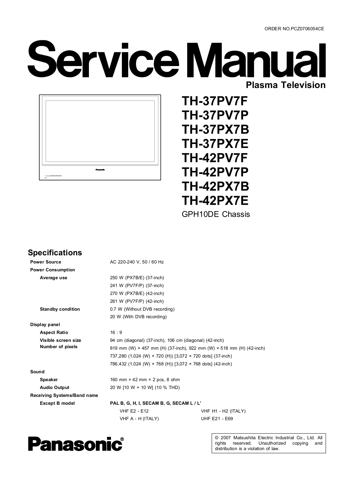 Panasonic TH-37PV7P, TH42PV7 Schematic