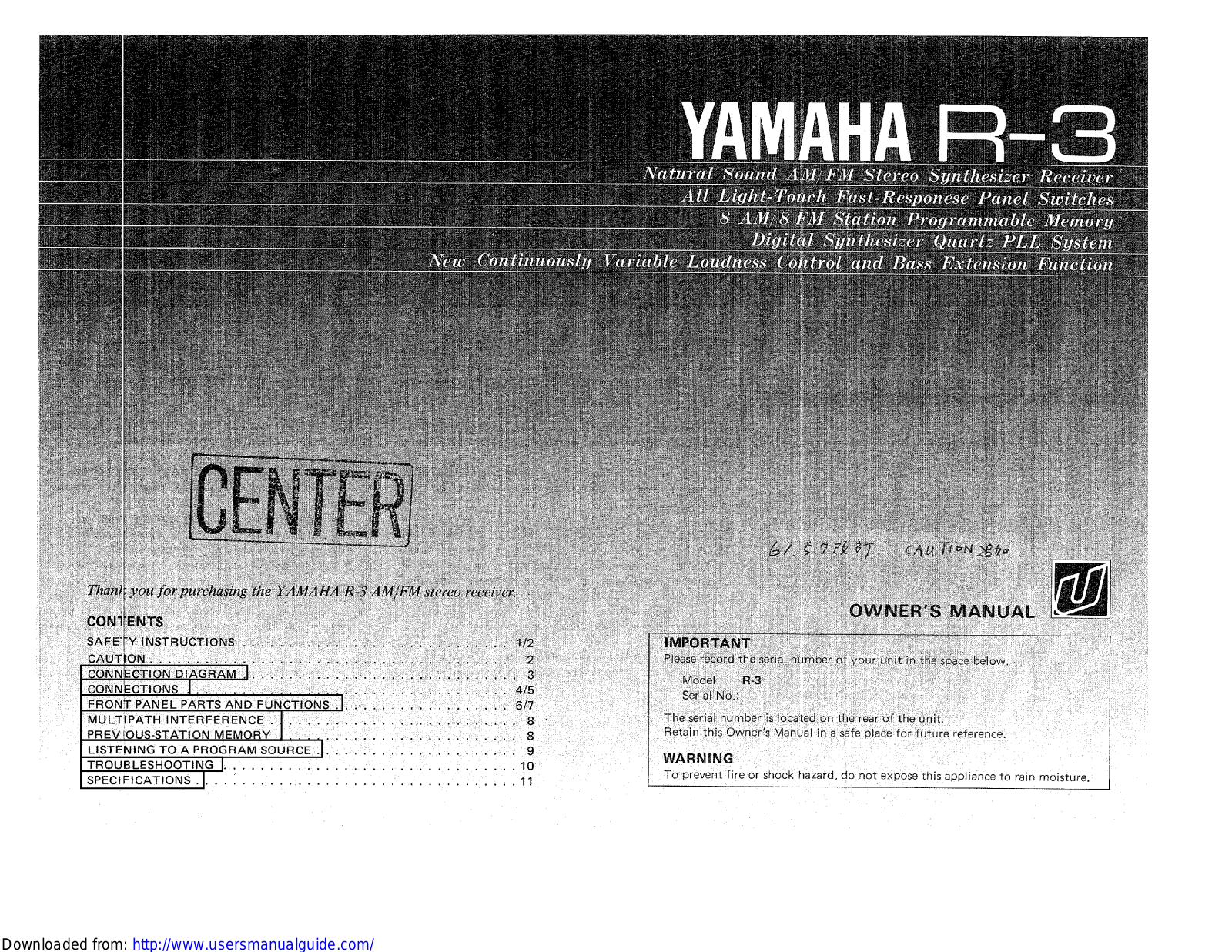 Yamaha Audio R-3 User Manual