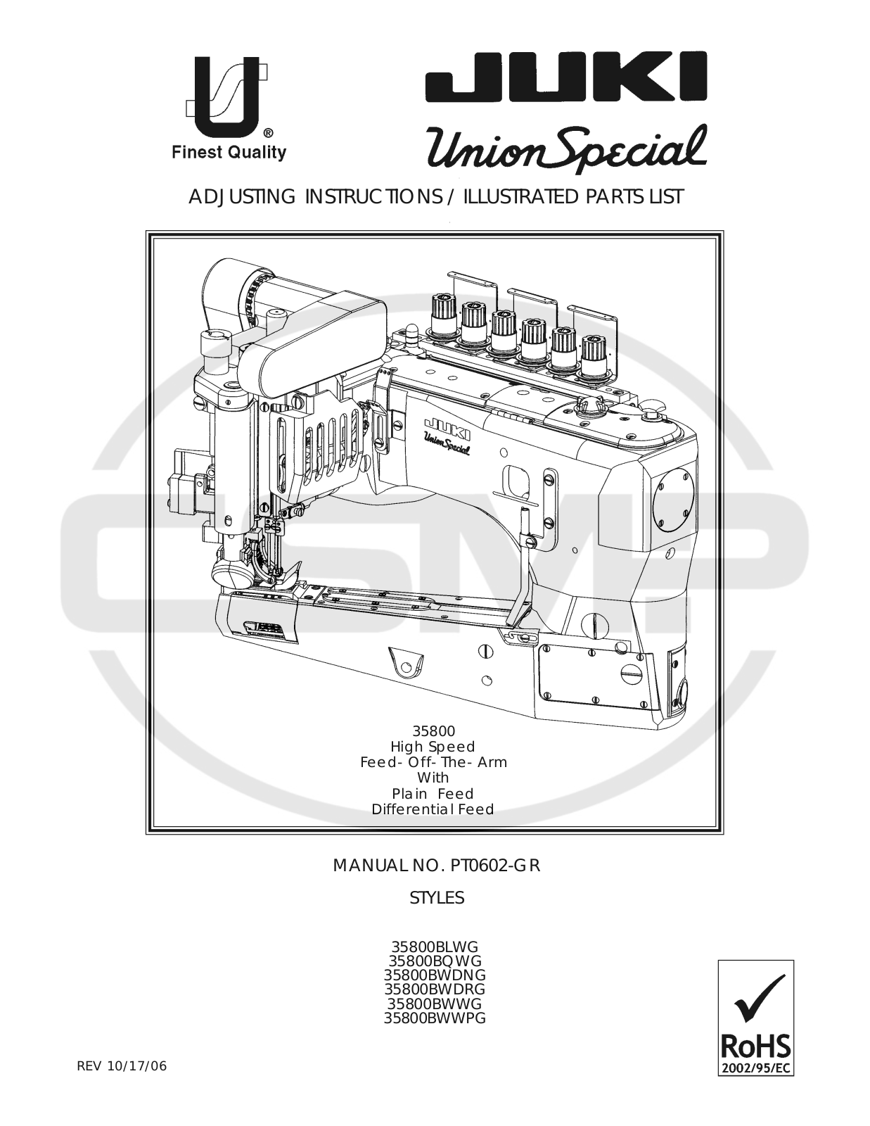 Union Special PT0602 GR Parts Book