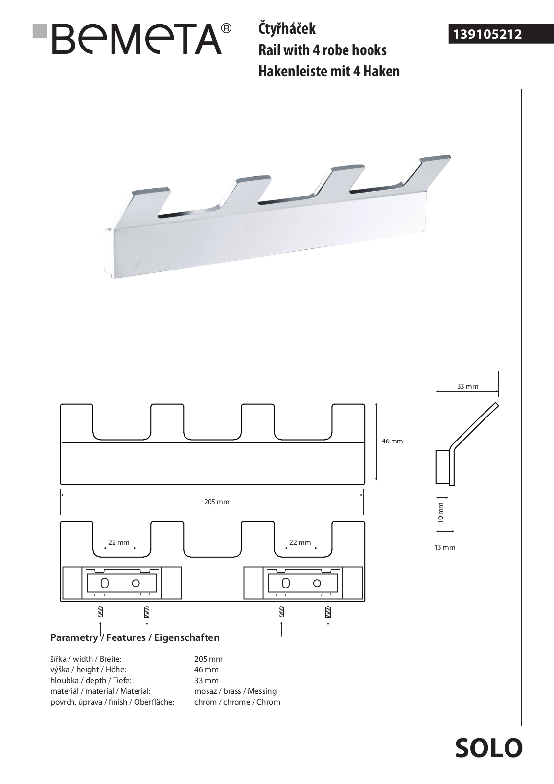 Bemeta Solo 139105212 User guide