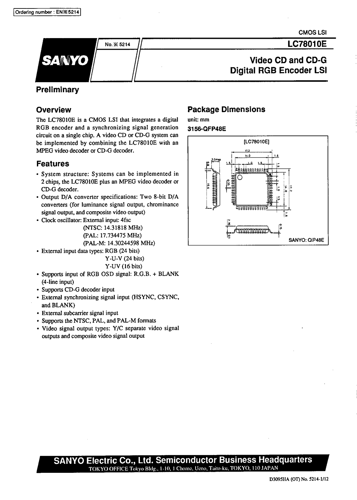 SANYO LC78010E Datasheet