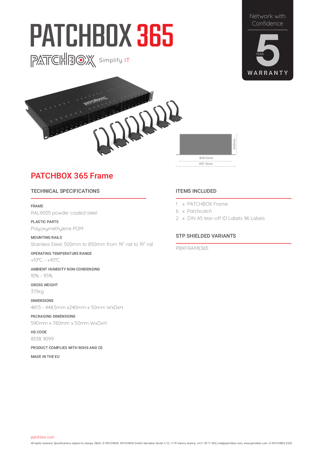 PATCHBOX PB PBXFRAME365 Datasheet