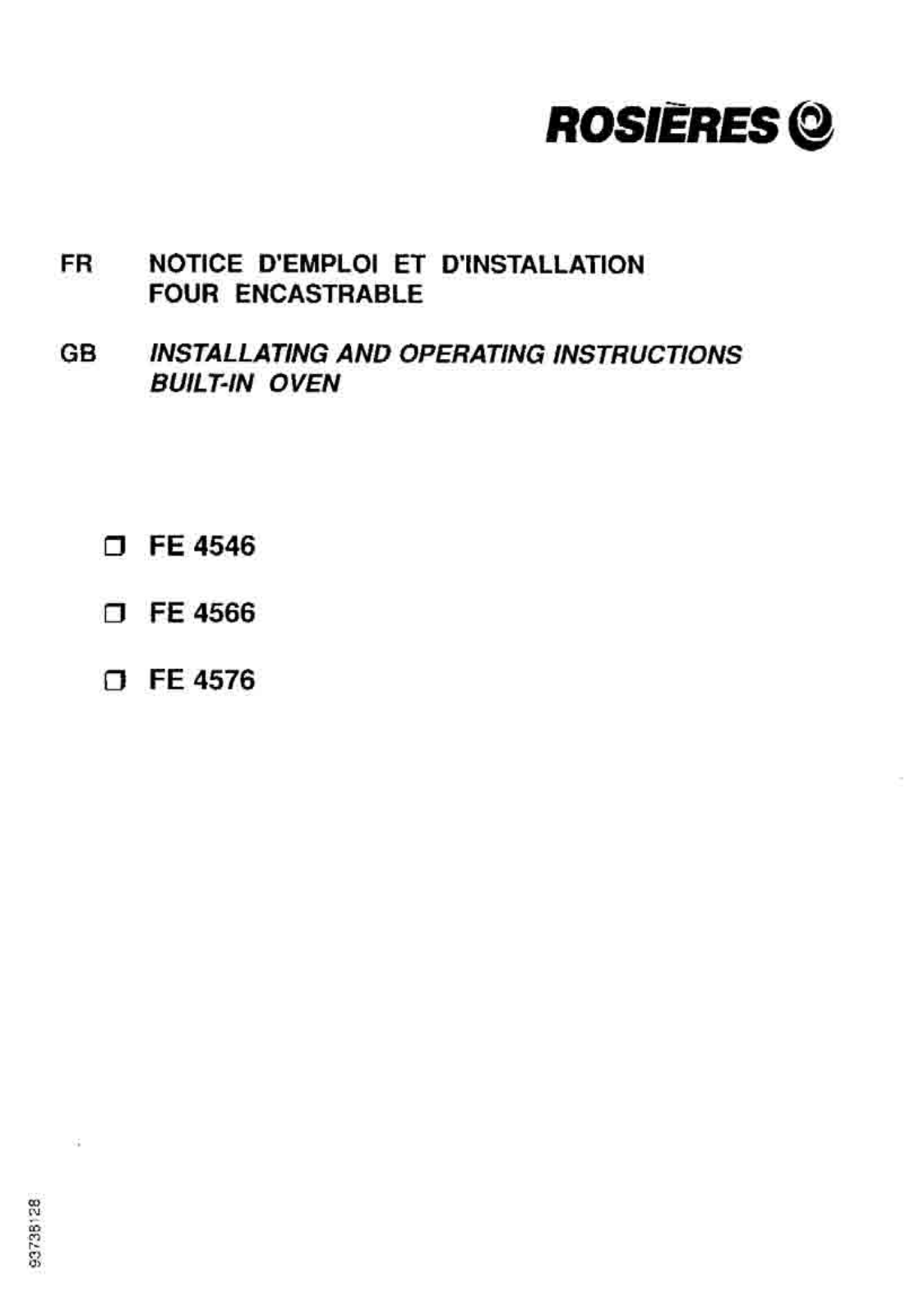 ROSIERES FE 4546, FE 4566, FE 4576 User Manual