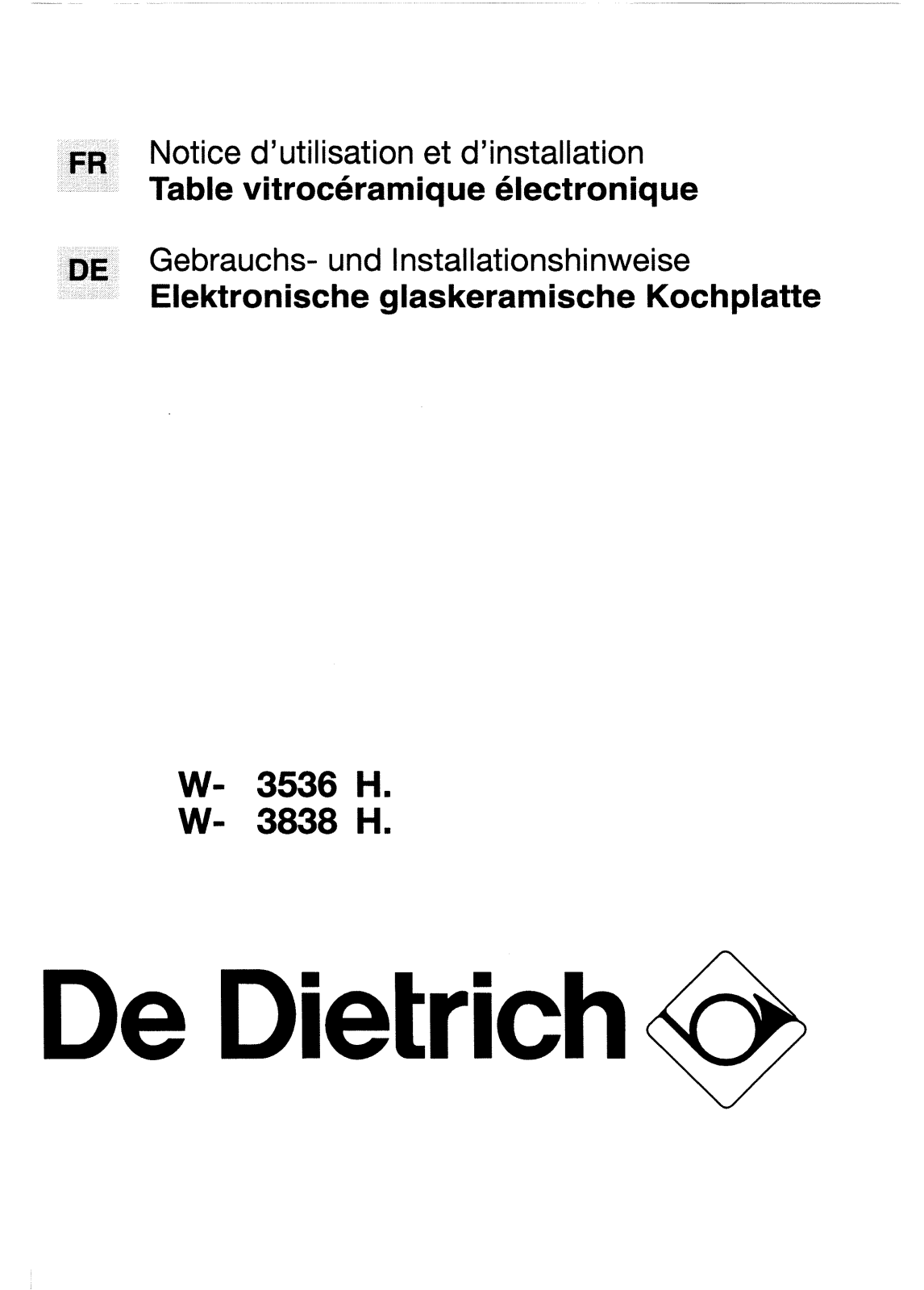 De dietrich WM3838H1, WN3838H1 User Manual