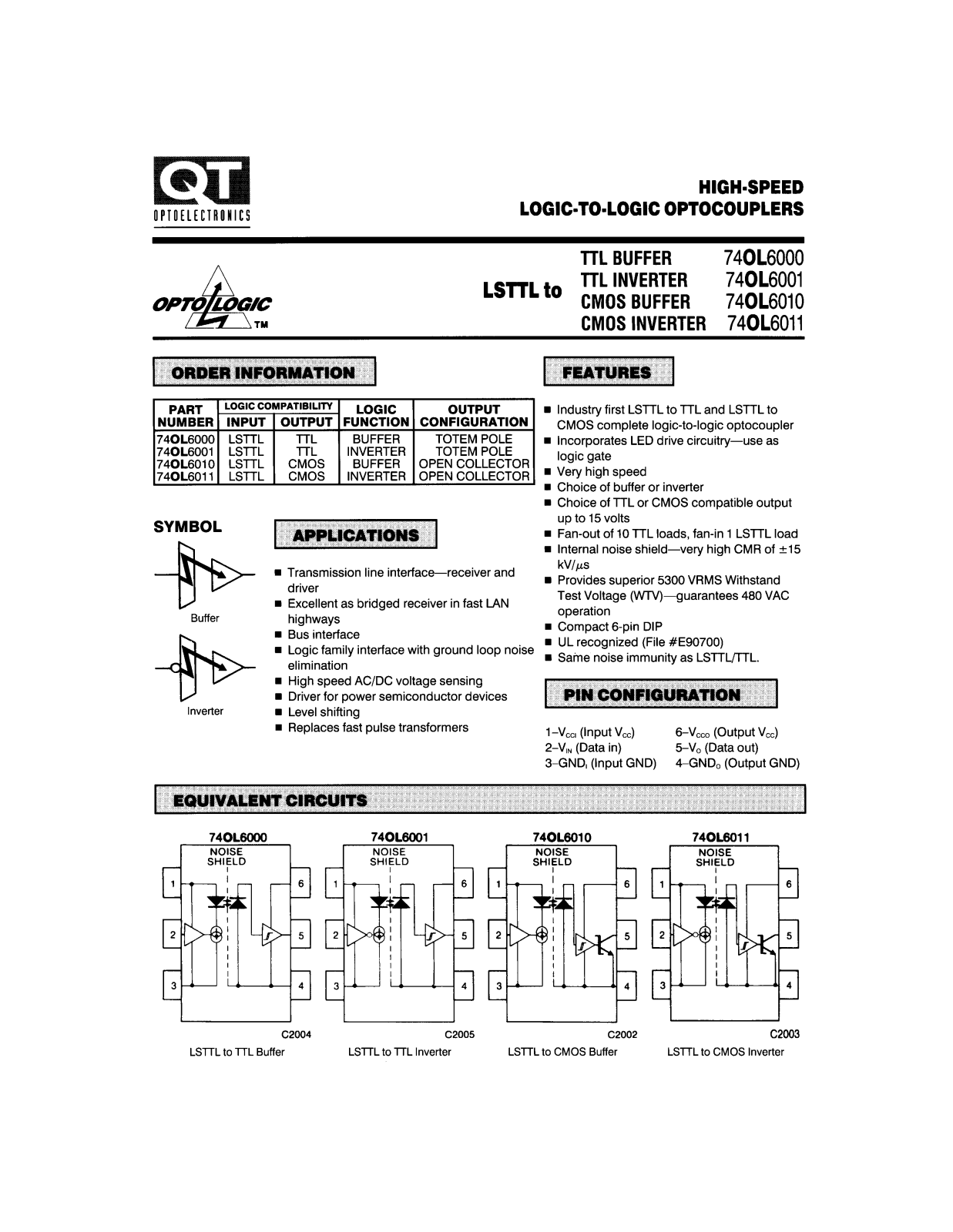 QT 74OL6011, 74OL6010, 74OL6001, 74OL6000 Datasheet