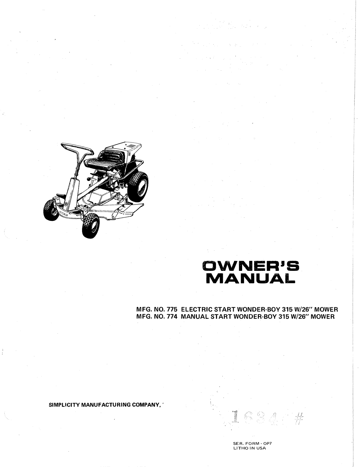 Simplicity 775, 774 User Manual