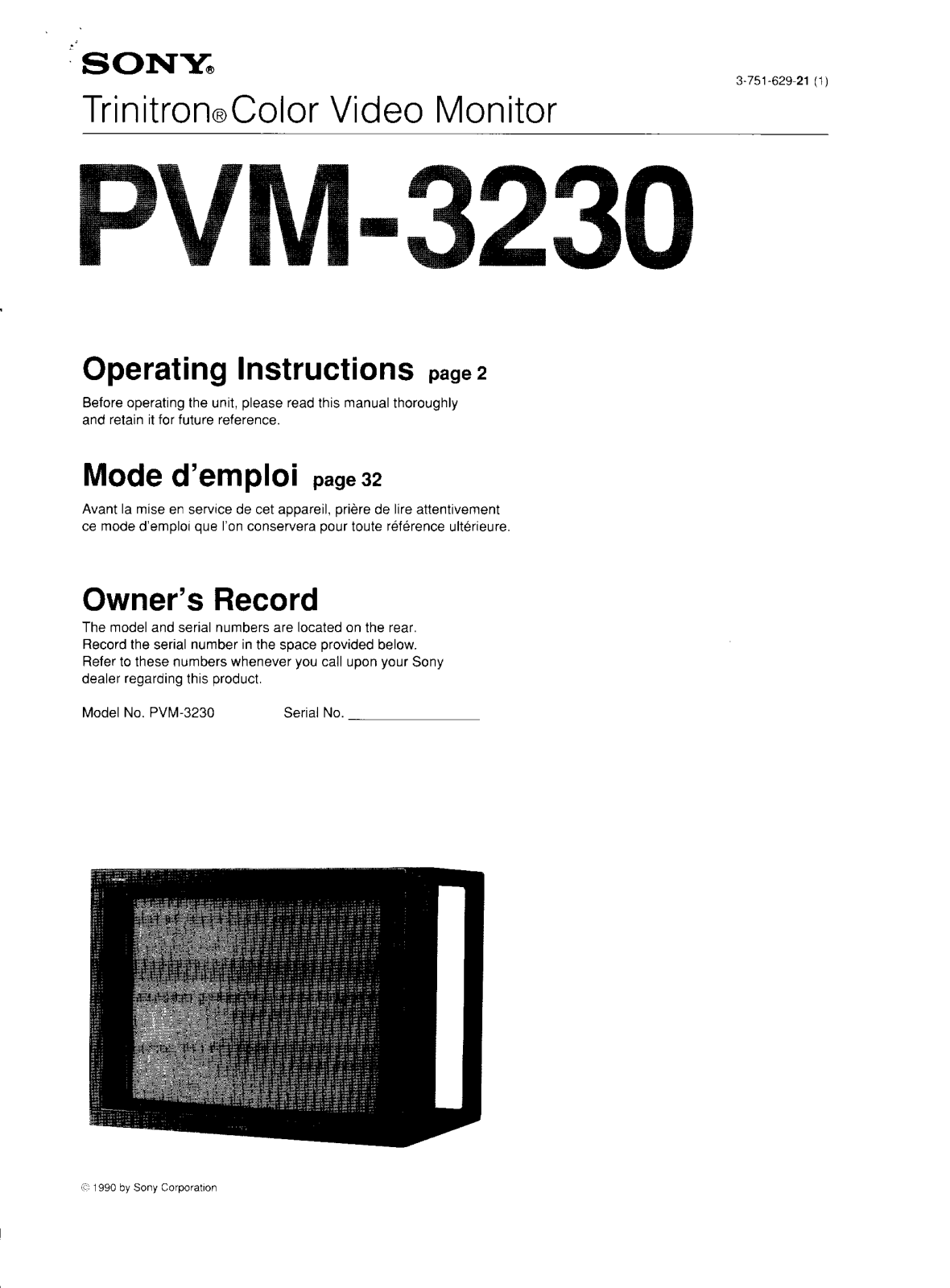 Sony PCWA-C100 XP, PVM-3230 User Manual