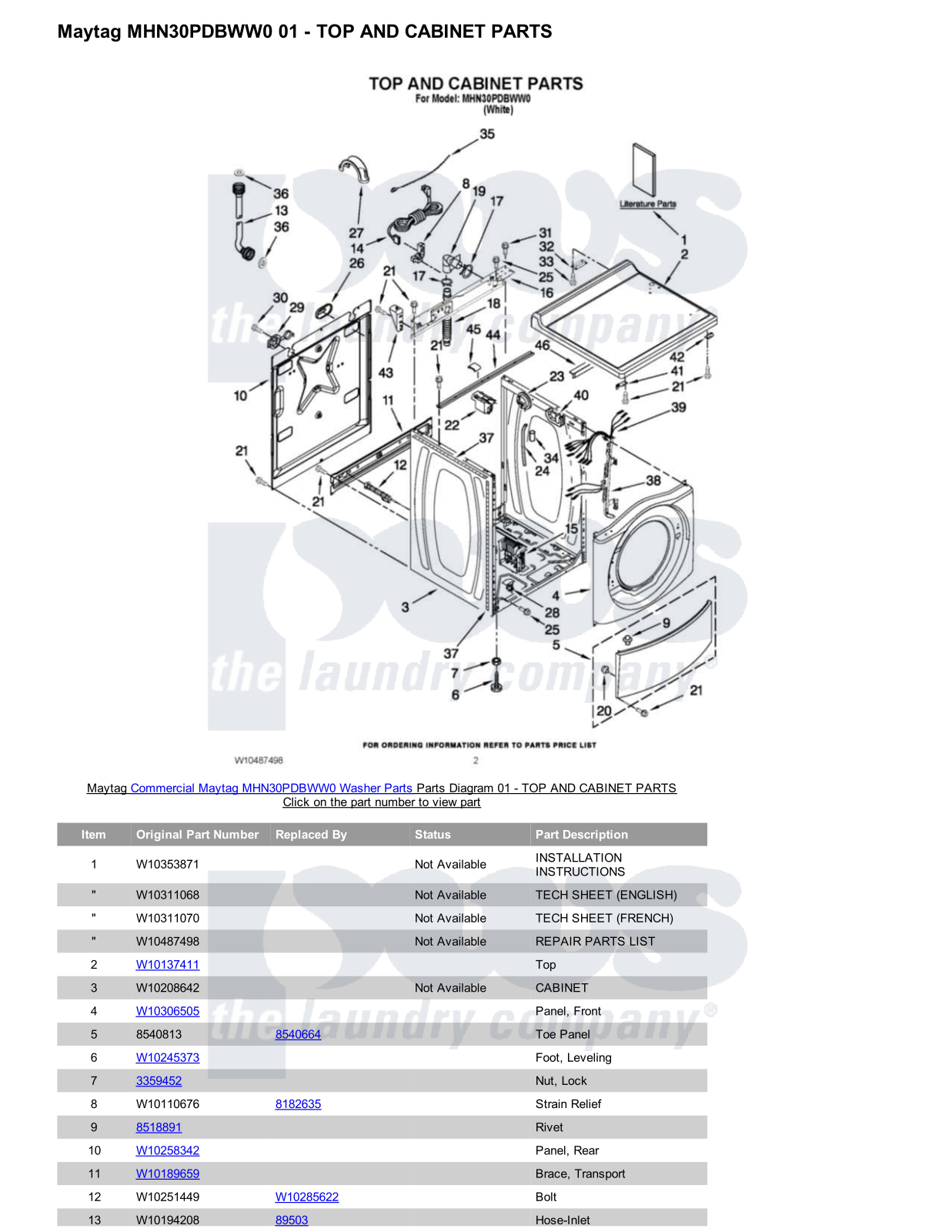 Maytag MHN30PDBWW0 Parts Diagram